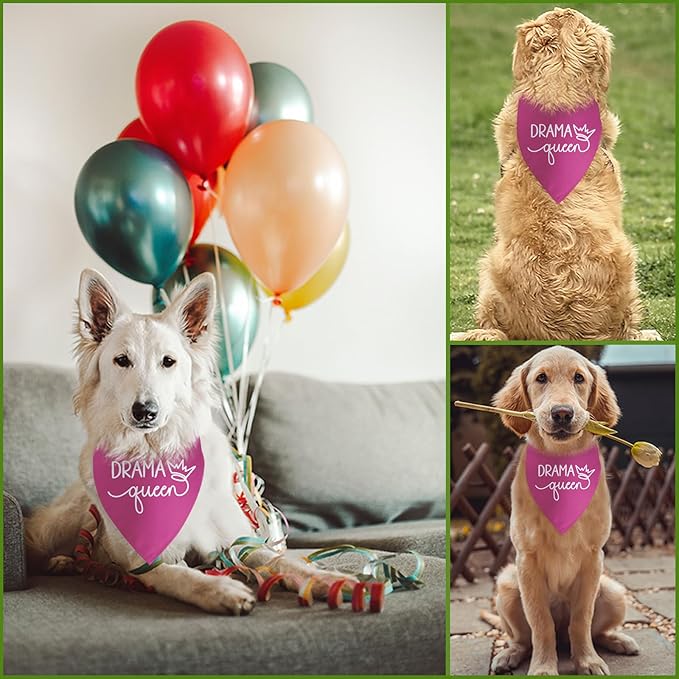 Drama Queen Printed Dog Bandana Funny Dogs Mom Birthday Gifts Pink Dog Bandana for Large Medium Small Dogs Girl Drama Queen Photo Prop Pet Scarf Accessories Christmas Puppy Gifts