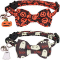 Halloween Cat Collar Breakaway, Pumpkin Ghost Cat Bowtie Collar | Detachable Bowtie Bell, Cute Charm, Adjustable Halloween Collar for Cat Kitten, For Halloween Parties and Photos
