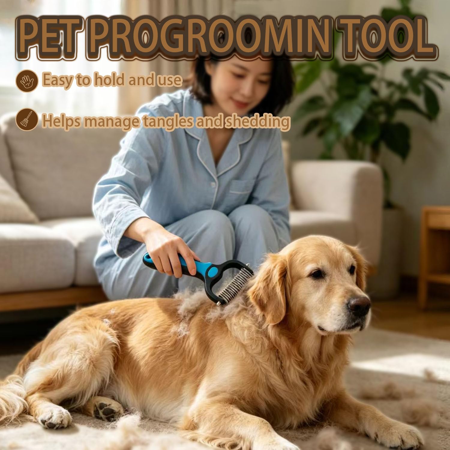 Pet Grooming Brush,Dematting Comb for Dogs and Cats, Undercoat Rake Pet Brush for Long Hair, Deshedding Dog Brush Removes Tangles Knots and Loose Fur, Matted Fur on Cats and Dogs