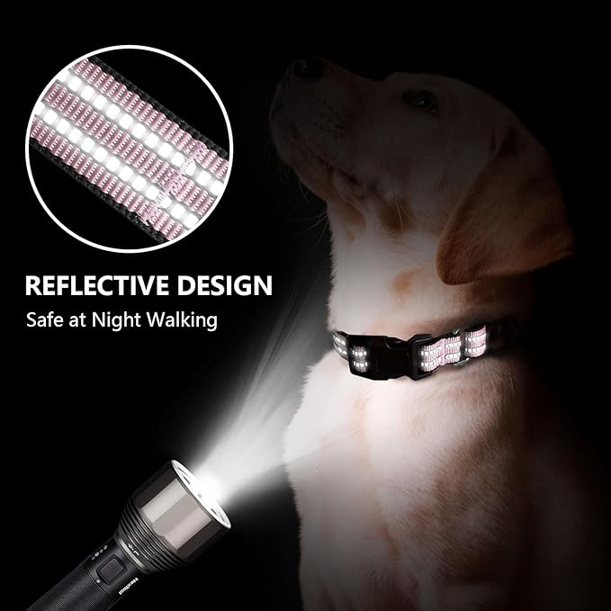 Martingale Dog Collar, Adjustable Nylon Reflective Collar with Quick Release Buckle (Light Pink, Large)