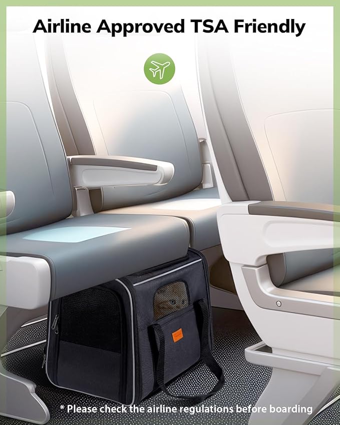 Morpilot Pet Travel Carrier Bag, Soft-Sided Dog Carrier Cat Carrier Pet Carrier, for Large Cats and Medium Puppies up to 25lbs, with Locking Safety Zippers, Foldable Bowl (Dark Gray)