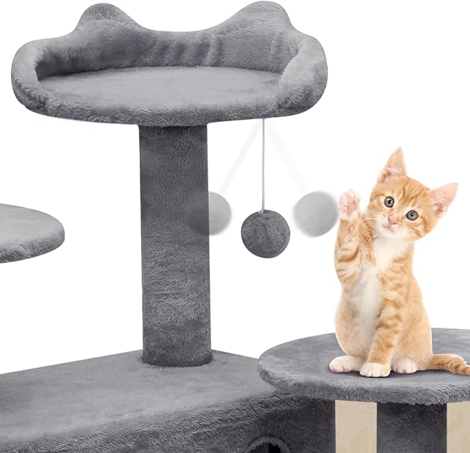 Athena Collection Cat Tree, 54 Inch Cat Tree Tower for Indoor Cats, Multi-Level Cat Tower House Activity Center with 2 Cat Condo & Scratching Post & Dangling Ball, Tall Cat Climbing Tower, Darkgray