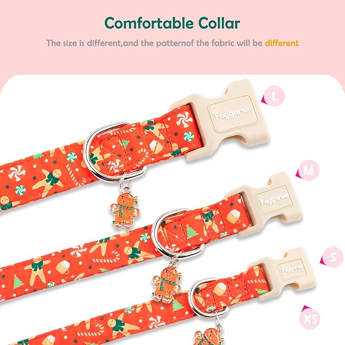 Faygarsle Christmas Dog Collar, Red Gingerbread Pattern, Plastic Buckle with Metal D-Ring, Holiday Pet Accessory, for Small Medium Large Dogs L