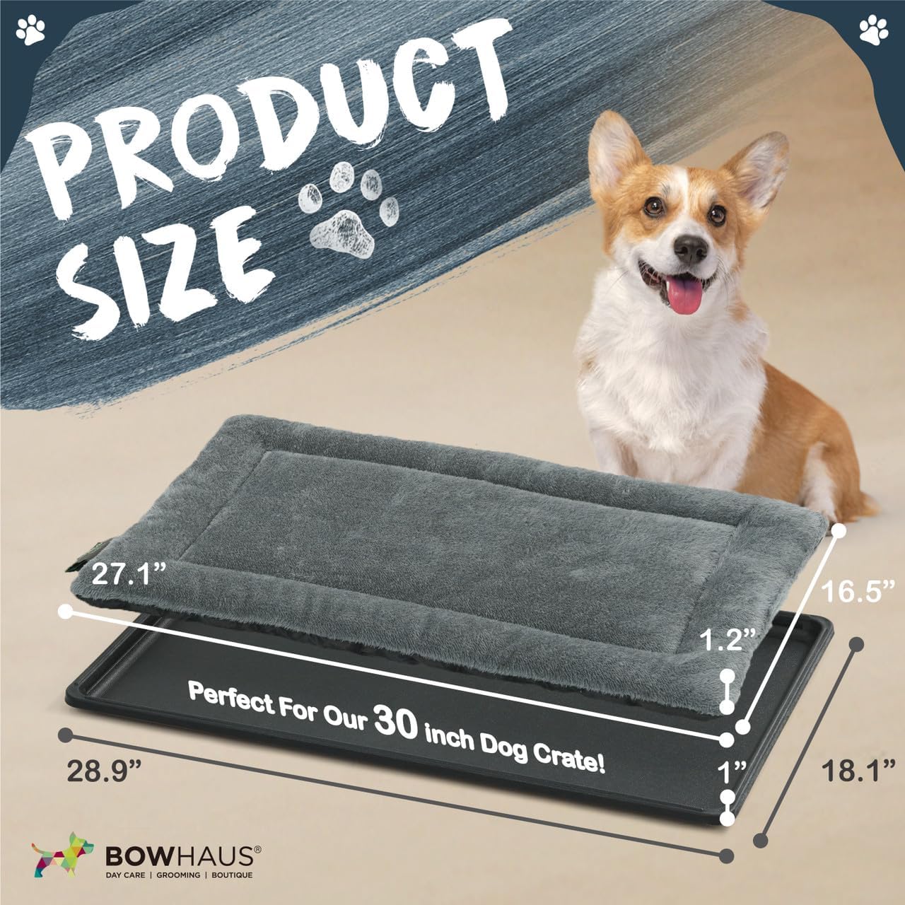 BOWHAUS Machine-Washable Dog Bed Pad & Tray for 30-Inch Kennel, Non-Slip Flat Cozy Sleeping Mat & Easy-Clean Plastic Replacement Crate Pan, Comfortable & Durable for Dogs, Rabbits, Cats, Various Pets