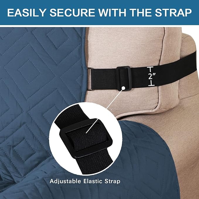 H.VERSAILTEX Reversible Sofa Slipcover Furniture Protector Water Resistant 2 Inch Wide Elastic Straps Sofa Cover Couch Covers Pets Kids Fit Sitting Width Up to 66" (Sofa: 75" x 110", Dark Blue/Beige)