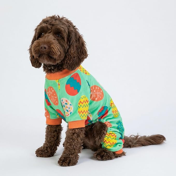 Fitwarm Easter Egg Dog Pajamas, Holiday Dog Clothes for Small Dogs Girl Boy, Pet Easter Outfit, Puppy Cat Onesie, Lightweight Velvet, Light Green, Orange, XS
