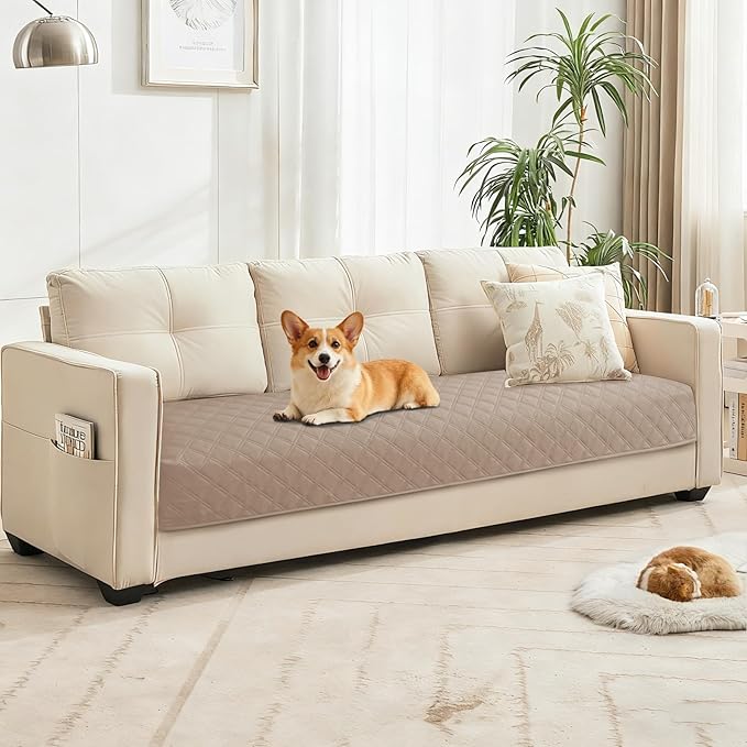 Waterproof Dog Bed Cover Pet Blanket, Soft Couch Cover for Dogs Washable, Non-Slip Dog Blanket Protect Furniture Couch Sofa Car for Puppy Large Dogs Cat (52x82 Inch, Khaki)