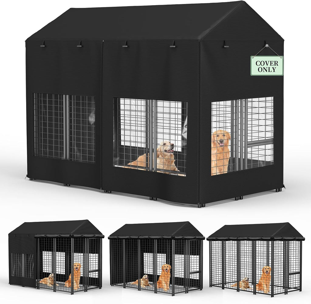 COSHNIBI Outdoor Dog Kennel Cover, Heavy Duty Waterproof Large Dog Cage Cover, Windproof UV Resistant, Fits for 8.1'Dx4.1'Wx6.1'H Dog Cages, Black