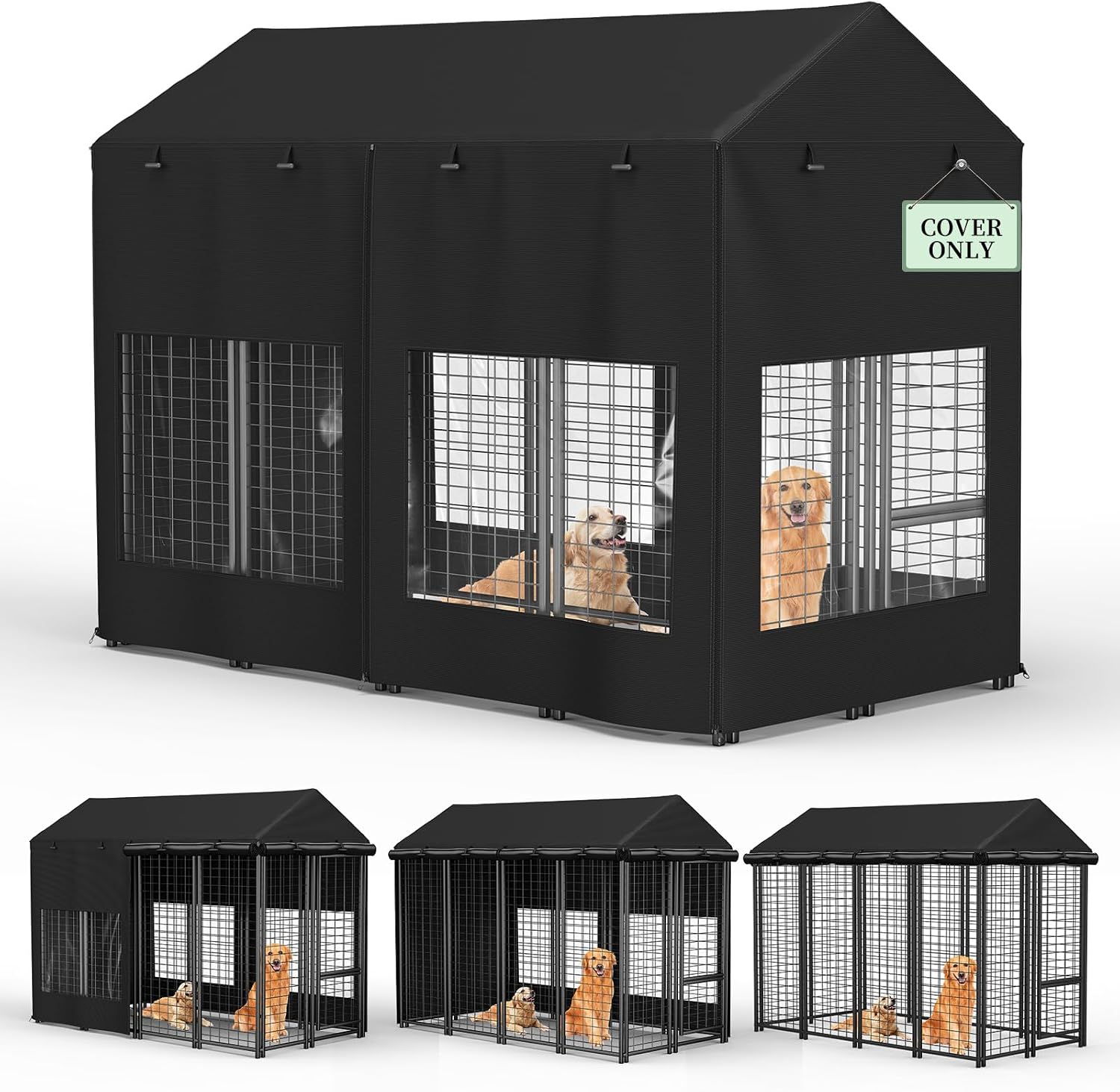 COSHNIBI Outdoor Dog Kennel Cover, Heavy Duty Waterproof Large Dog Cage Cover, Windproof UV Resistant, Fits for 8.1'Dx4.1'Wx6.1'H Dog Cages, Black