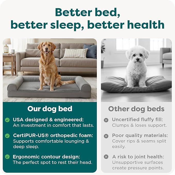 FurHaven Classic Soft Sofa Orthopedic Dog Bed for Medium Dogs, with Egg Crate with a Solid Orthopedic Foam Base for Joint Support, Removable Washable Cover, Medium, Faux Fur & Velvet, Dark Sage
