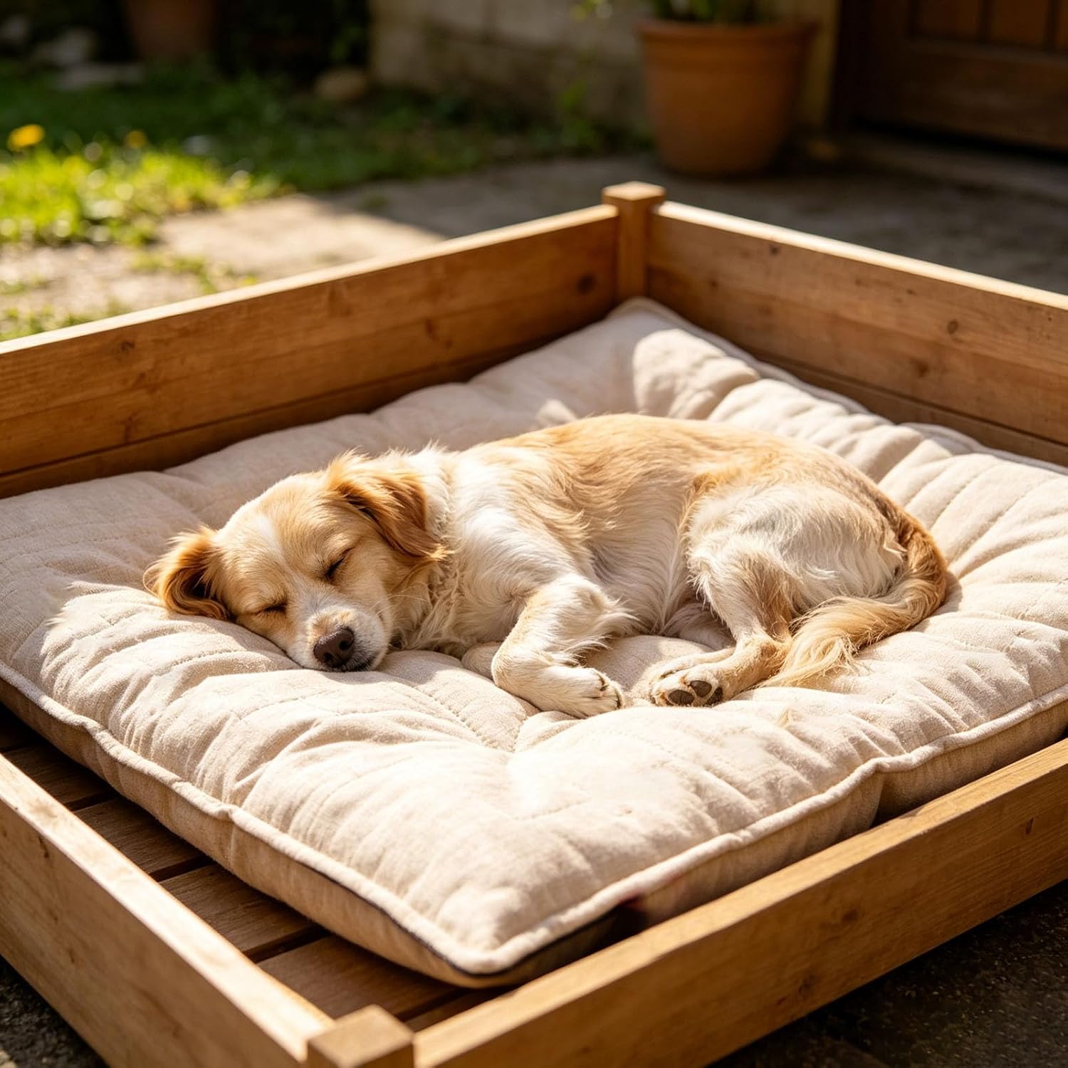 Chew Proof Dog Crate Bed, Reinforced Corner Kennel Pad, Washable Texture Dog Sleeping Mat, Comfort Rest Pad Suitable for Small Indoor Chewing Dogs，Beige：Large