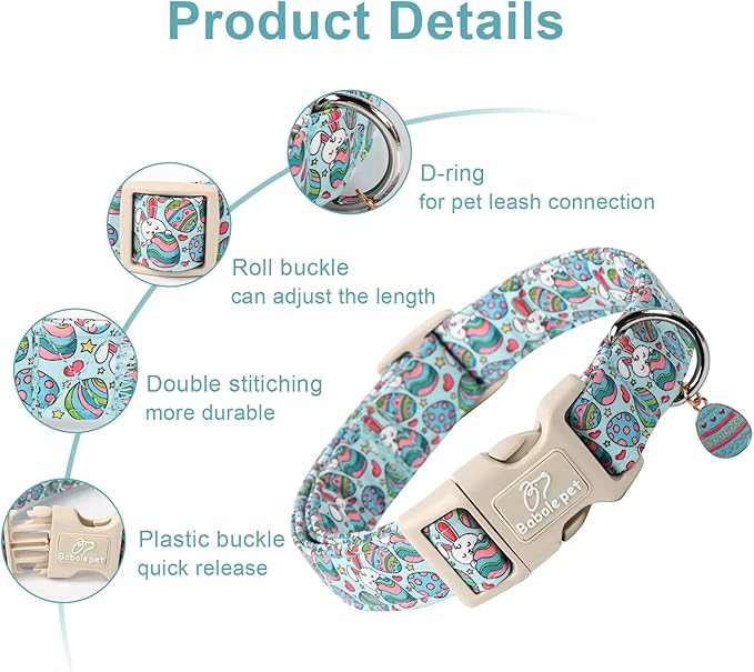 Easter Dog Collar for Small Dogs - Blue Sleepy Bunny Egg Easter Collars for Boy Girl Dogs, Adjustable Spring Holiday Pet Collars with Quick Release Buckle XS