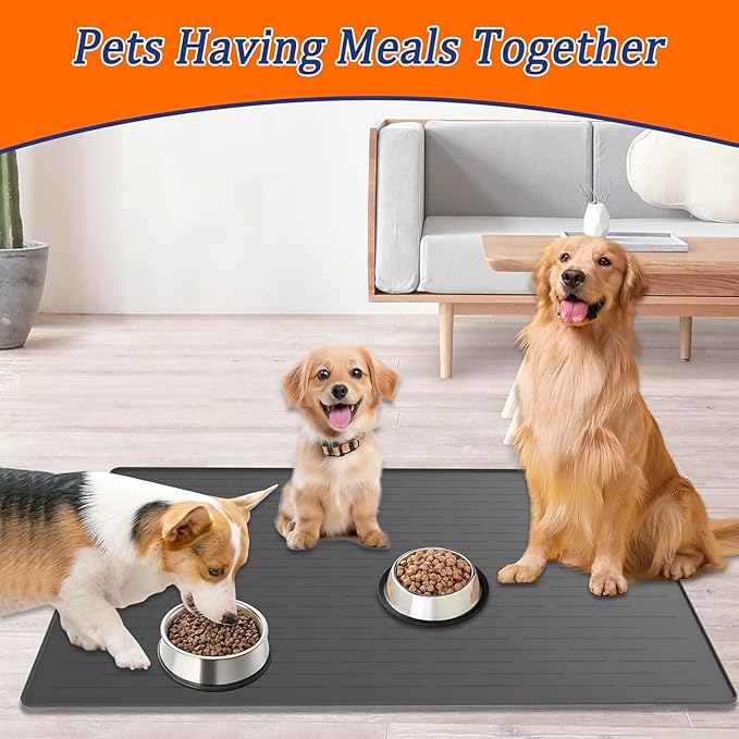 XXXXL Largest Pet Food Mat, 51.2"x25.6"(130cmx65cm) Silicone Dog Mats for Food and Water, Nonslip Pet Feeding Mats for Floors,Dog Cat Bowl Mat with Raised Edges, Lake Blue
