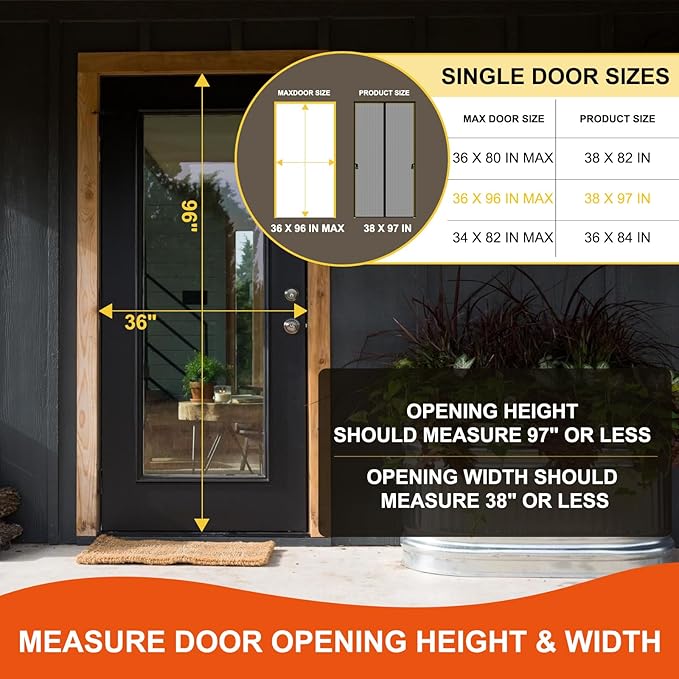 Fiberglass Magnetic Screen Door Fit Door Size 36 x 96 in- Heavy Duty Fiberglass Screen Door Mesh for Interior Door, Patio and Sliding Doors - Door Screen Magnetic Closure Let Fresh Air in