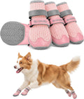 BECEMURU Dog Shoes for Summer, Double-Straps Anti-Slip Dog Boots & Paw Protectors for Hot Pavement, Breathable & Light Weight Outdoor Walking Hiking Pink Size 1