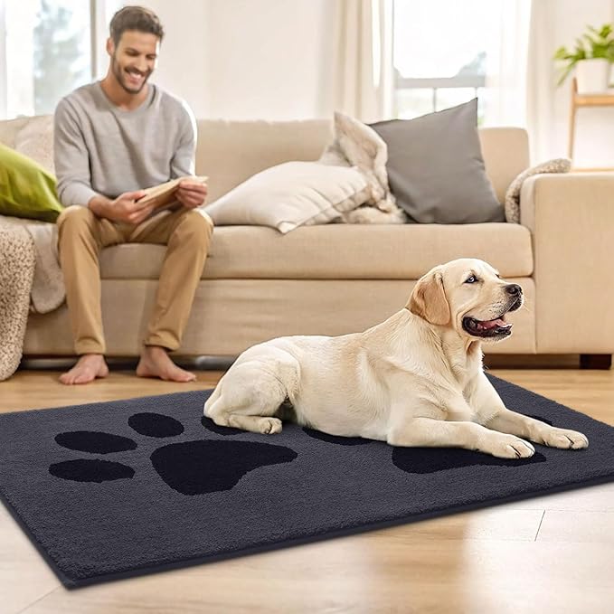 Buganda Dog Door Mat for Muddy Paws, Absorbent Dirt Trapper Washable Indoor Doormats, Non Slip Low-Profile Mud Mat for Dogs, Front Entrance Doormat for Inside Floor (36x24 Inches, Black)