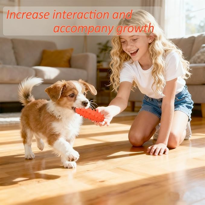 2 Pack Dog Toys for Aggressive Chewers, Tough Puppy Chew Toys Teething Bone for Puppies, Soft Foaming Rubber Interactive Toys for Small Medium Breed (Orange)