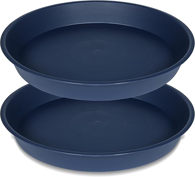2 Pack of 16 17 inch Plant Saucer (15 inch Base), 2.3" Depth, Plant Trays for Pots, Plastic Plant Saucers for Indoors, Flower Pot Drip Trays for Planter (17", Blue)
