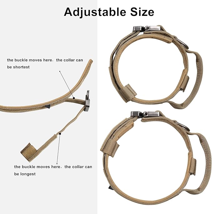 DAGANXI Tactical Dog Collar, Adjustable Military Training Nylon Dog Collar with Control Handle and Heavy Metal Buckle for Medium and Large Dogs, with Patches and Airtags Case (M, Brown)