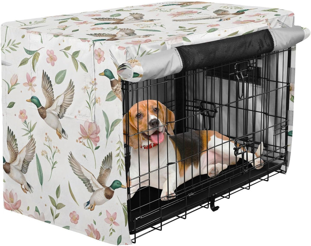 Mallard Ducks Dog Crate Cover 600D Oxford Heavy Duty Kennel Cover Mesh Window Soundproof Waterproof Sunshade Universal Fit for 42 inches Wire Cage