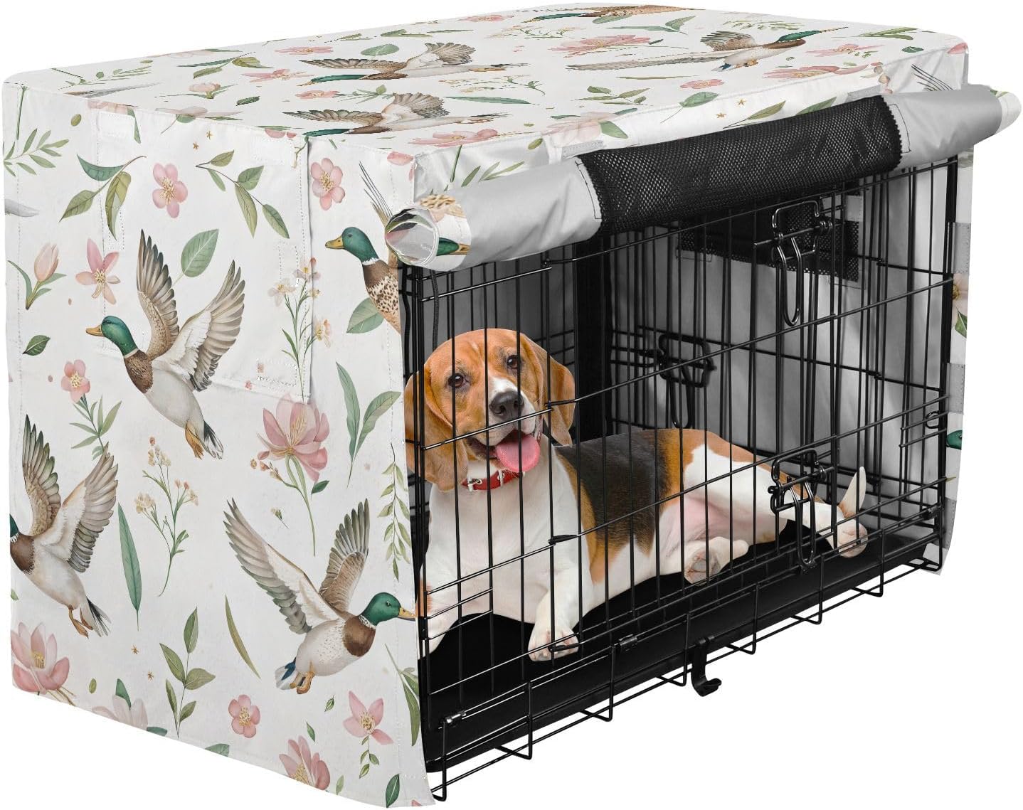 Mallard Ducks Dog Crate Cover 600D Oxford Heavy Duty Kennel Cover Mesh Window Soundproof Waterproof Sunshade Universal Fit for 42 inches Wire Cage
