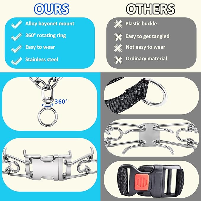 Tangle-Free 360° Swivel Collar with Quick-Release Buckle, Stainless Steel Dog Collar, Adjustable for Small, Medium and Large Dogs (L-3.5mm)
