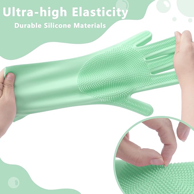 Pet Grooming Gloves—Heat Resistant Dog Washing Gloves with High-Density Teeth, Dog Bath Scrubber with Enhanced Five Finger Design, Silicone Gloves for Dogs and Cats Bathing, Massage (Green)