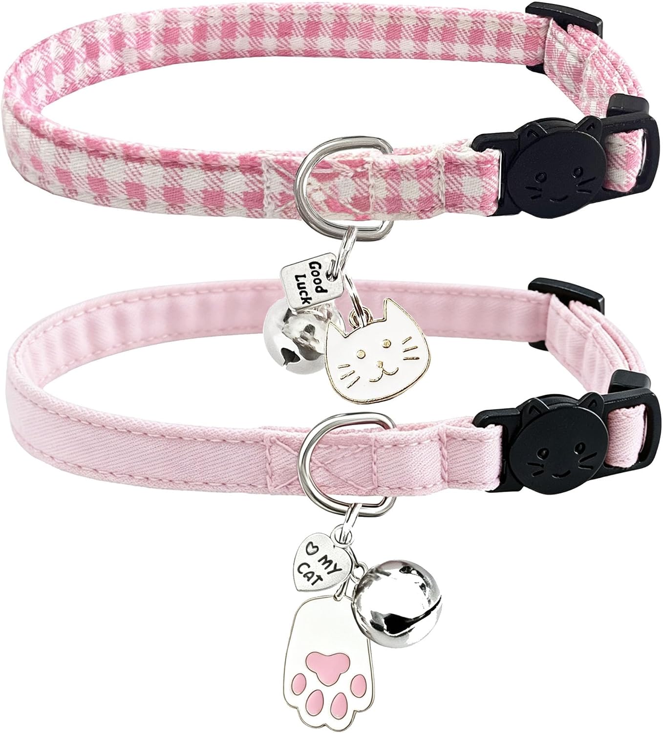 Cat Collars Breakaway Cotton with Bell for Girl Cats 2 Pack Adjustable Female Kitten Collars for Small Large Adult Cats