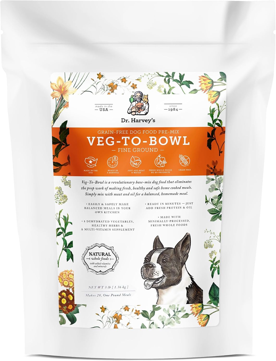 Dr. Harvey's Veg-to-Bowl Fine Ground Base Mix for Small Dogs (3 lb) | Human Grade Dehydrated Base Mix - Grain Free Holistic Mix