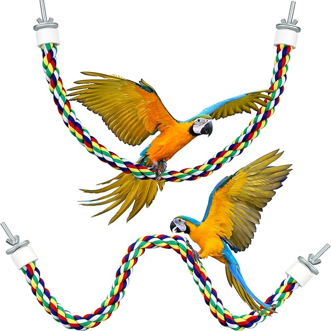 Weewooday 2 Pcs Bird Rope Perches Climbing Rope Bird Cage Accessories for Parrots, Parakeets, Cockatiels, Conures(21.6 Inch)