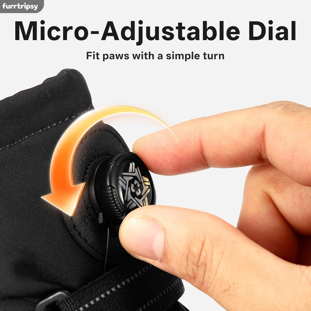 Dog Booties with Micro-Adjustable Dial, Waterproof Dog Shoes for Large Medium Small Dogs, Rugged Non-Slip Rubber Paw Protectors for Hot Pavement and Snow, Hiking 4PCS (Black, Size 8)
