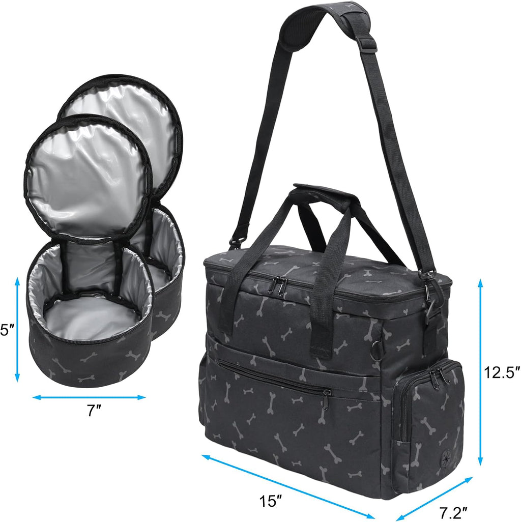 MYDAYS Dog Travel Bag, Pet Luggage Suitcase, Weekend Tote Carrier with Collapsible Bowl (Black1)