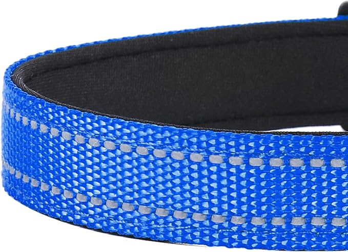 Reflective Dog Collar, Adjustable Soft Neoprene Padded Nylon Pet Collars with Buckle for Medium Dogs, Navy Blue,M
