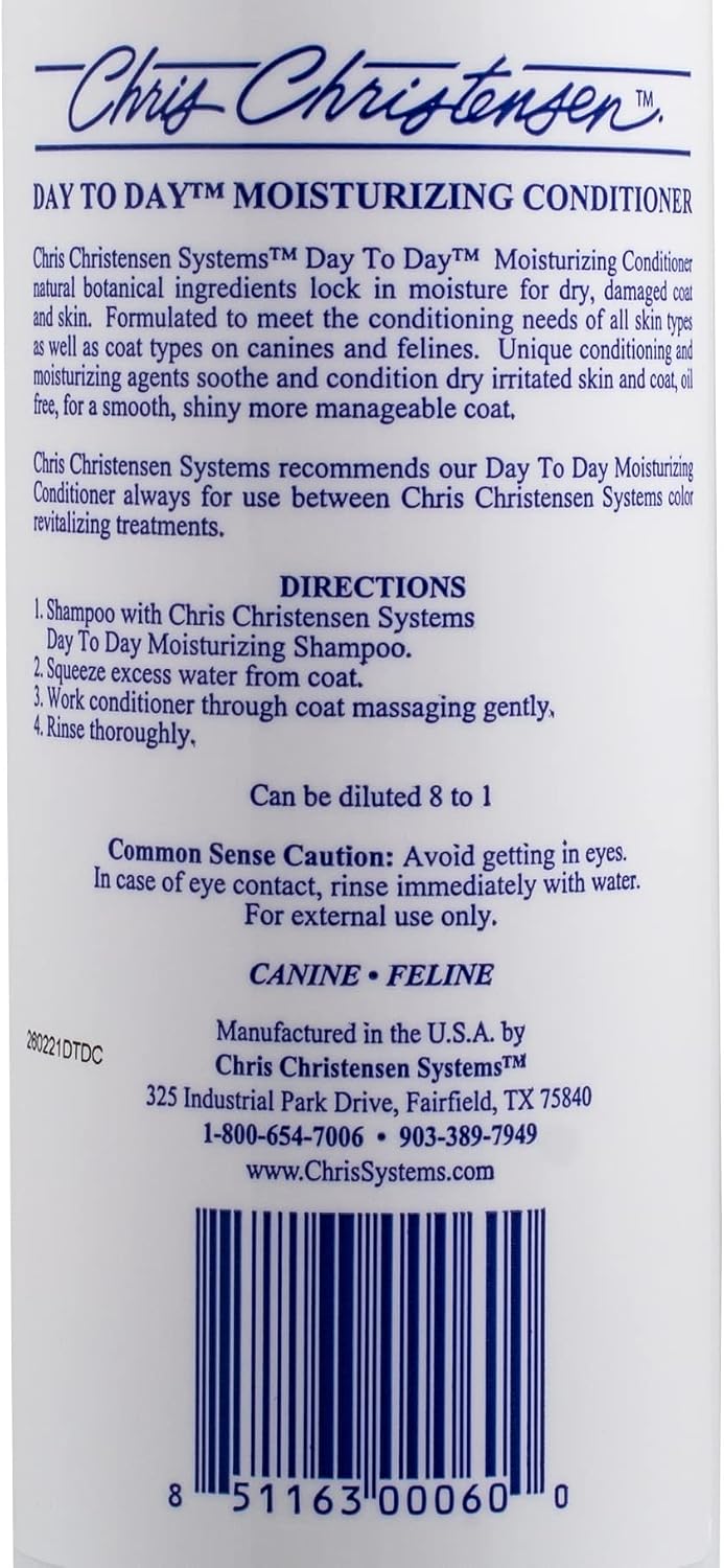 Chris Christensen Day to Day Ultra Concentrated Dog Conditioner, Makes up to 8 Bottles, Groom Like a Professional, Moisturizing, All Coat Types, for Daily Use, Made in USA, 16oz