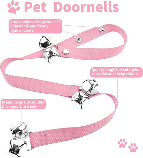 2 Pack Dog Doorbells, Pet Training Bells for Go Outside Potty Training and Communication Device Large Loud Dog Bell Cat Puppy Interactive Toys Adjustable Strap Door Bell (Pink)