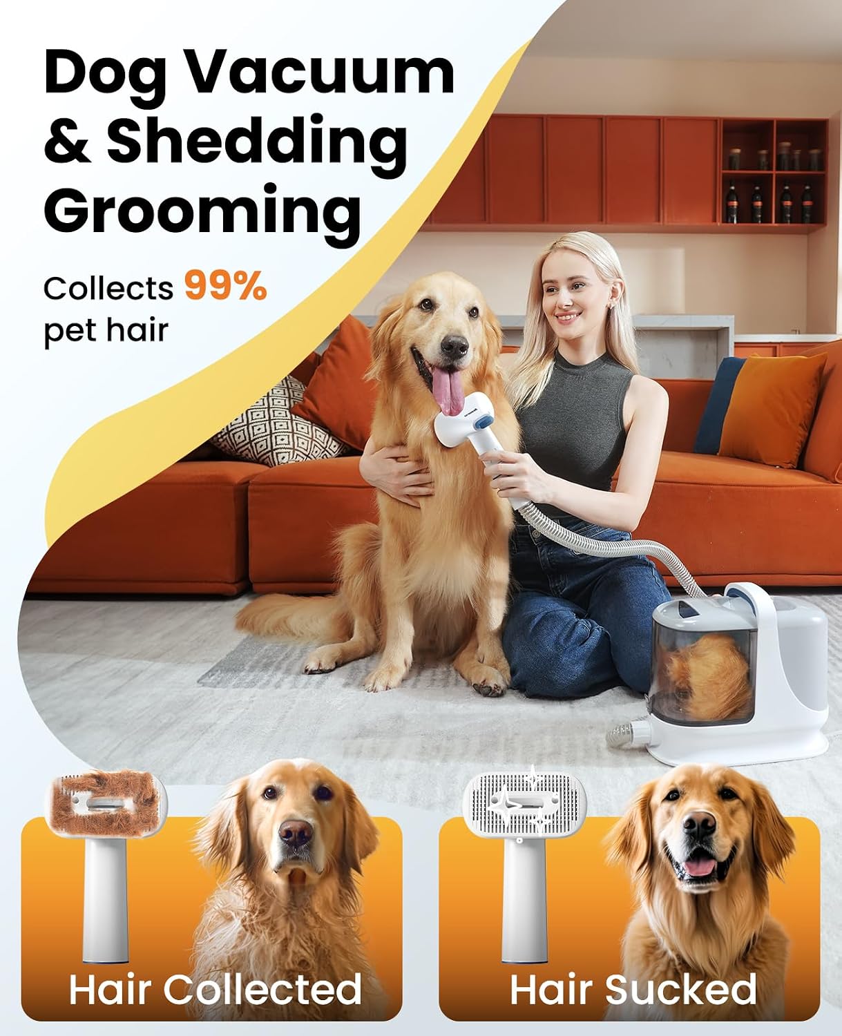 oneisall Dog Grooming Vacuum Kits with Clipper | Exatra Large 3L Dust Cup,13KPa 3 Suction,Clipper,Nail Grinder & Shedding Brush 7 in 1 Grooming Kits,Low Noise,BM3