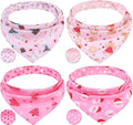 PAWCHIE Christmas Dog Bandanas 4 Pack,Reversible Dog Party Triangle Scarf Bibs,Pet Holiday Costume with Adjustable Snaps,Multiple Christmas-Themed Patterns for Medium Dogs Puppy,Cats Pets,Pink L