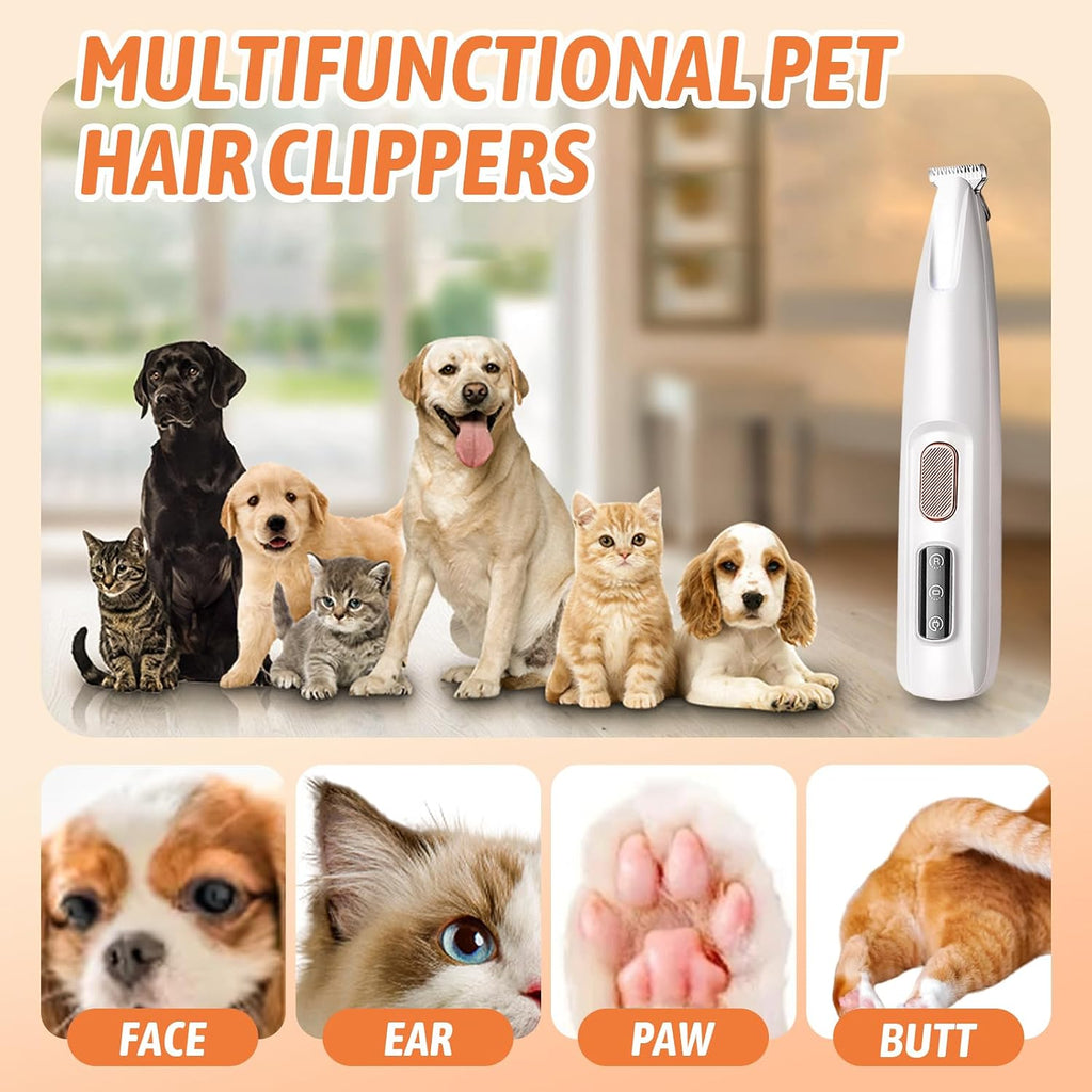 Pet MicroPrecision Trimmer, 2025 Upgraded Rechargeable Low Noise Cordless Dog Paw Trimmer with LED Light, Multifunctional Pet Hair Clippers for Paws Eyes Ears Face Rump (1)