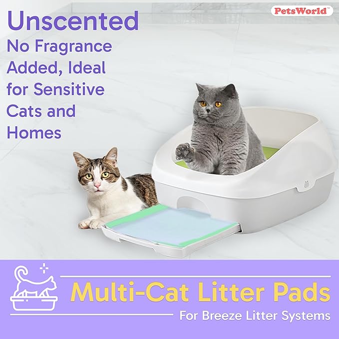 PETSWORLD Multi Cat Pad Refills for Cats Breeze Litter System, Ultra-Absorbent, Quick Dry - (100 Count, Unscented)