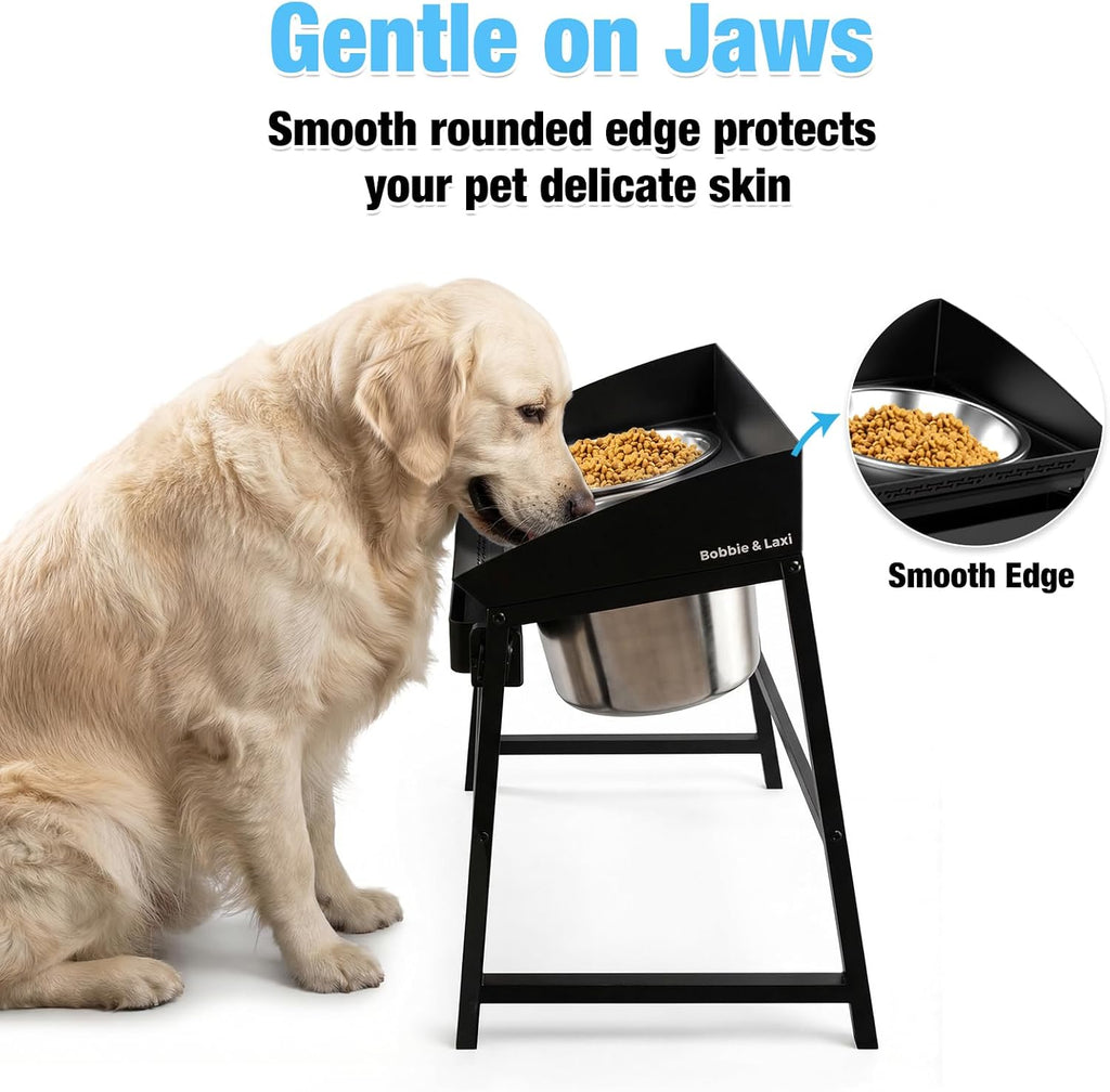Bobbie & Laxi 15" Tilted Elevated Dog Bowl, Spill-Proof with Plastic Guard | Raised Dog Bowl with Stand;Stainless Steel Dog Food Bowl & Water Bowl Set with Raised Splash Wall;Easy Clean Large Dog Bowl