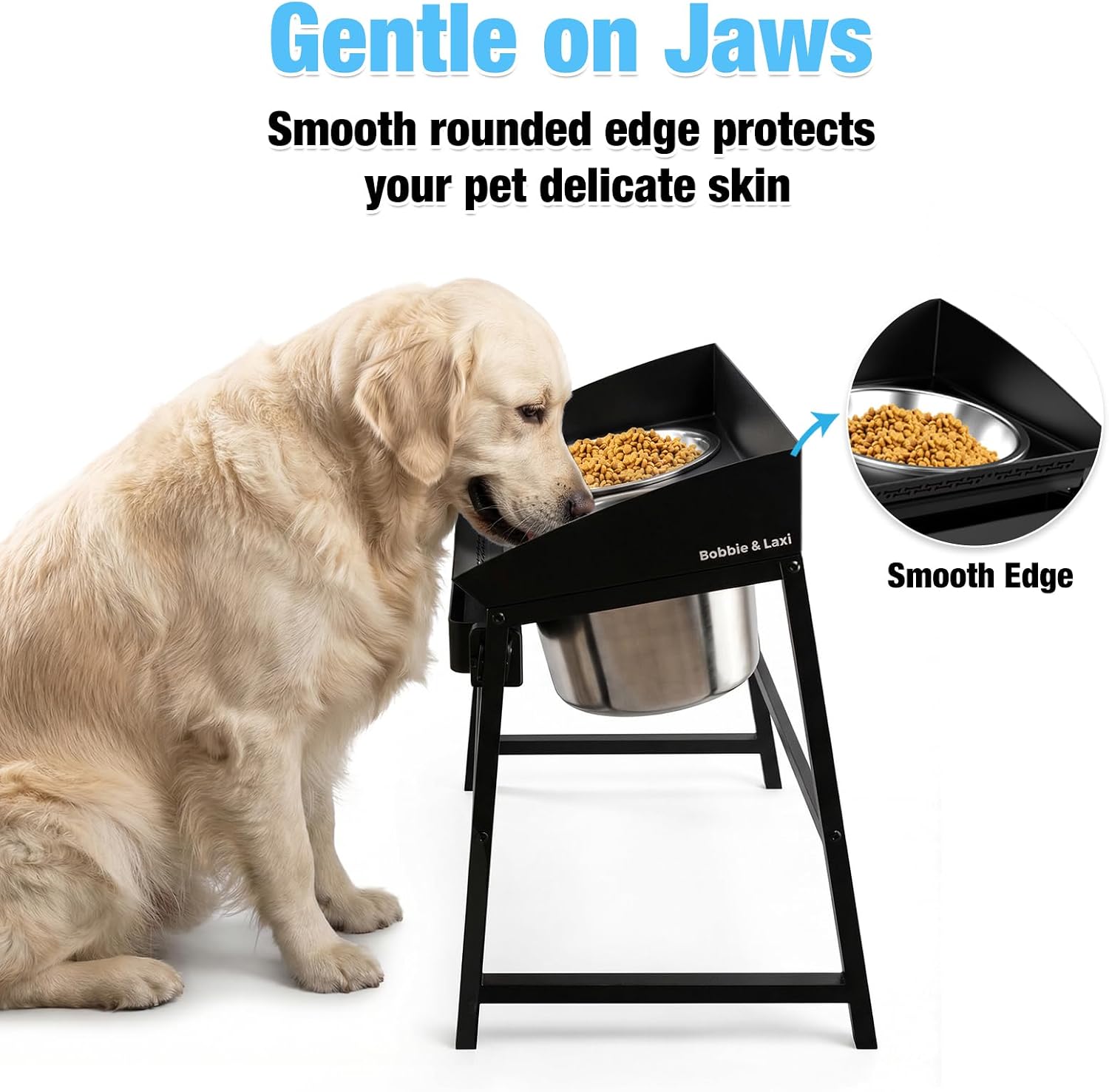 Bobbie & Laxi 15" Tilted Elevated Dog Bowl, Spill-Proof with Plastic Guard | Raised Dog Bowl with Stand;Stainless Steel Dog Food Bowl & Water Bowl Set with Raised Splash Wall;Easy Clean Large Dog Bowl