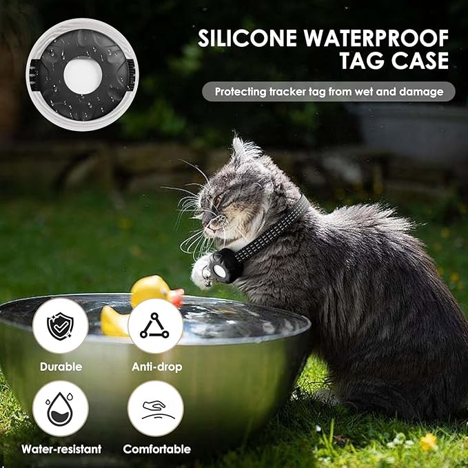 Cat Tracker, GPS Tracker Compatible with Apple Find My App(Only iOS), Waterproof Cat Tracker Collar with Safety Elastic Buckle, No Monthly Fee Pet Tracker, Works with Any Collar