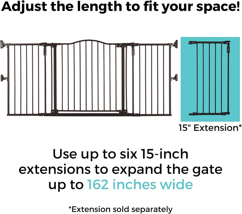 Toddleroo by North States - Deluxe Décor Universal Fit Safety Gate: Hardware Mounted Extra Wide Metal Baby Gate with Tall Baseboard Mounts, Adjustable Child Gate; 38.3" to 72" Wide; 30" Tall; Black