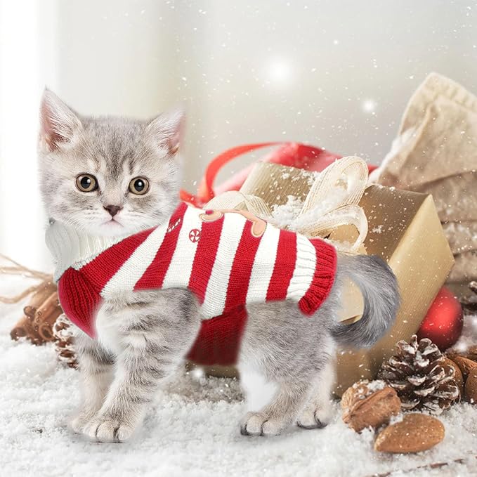 Dog Christmas Sweater Xmas Pet Clothes Cute Striped Gingerbread Man Costume Holiday Puppy Cat Jumpers Outfits New Year Gifts for Small Medium Large Dogs(Red Gingerbread Man,XL)