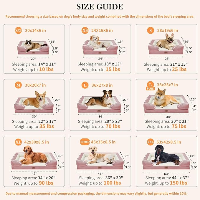 Comfort Expression Orthopedic Dog Bed for Small Dogs 24x16 Inch, Waterproof Supportive Egg Crate Foam Small Pet Bed with Removable Bolsters, Dog Couch with Washable Cover & Non-Slip Bottom, Pink