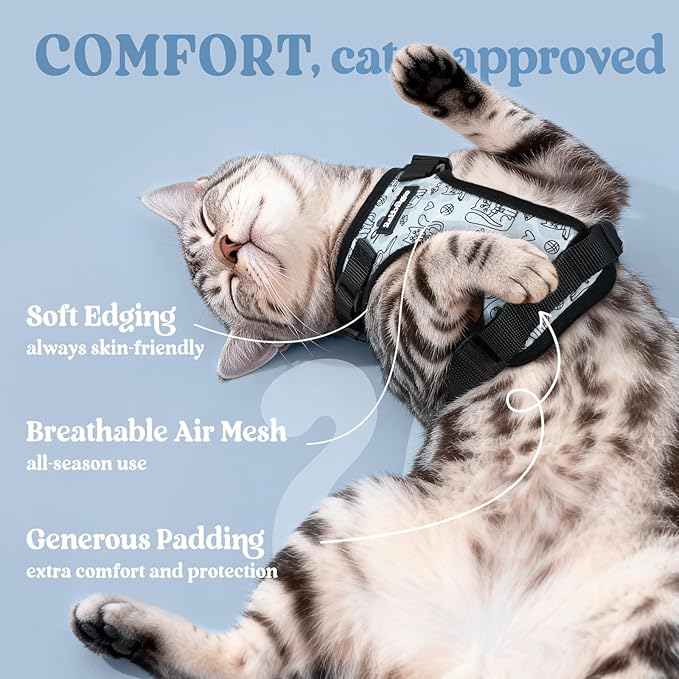 rabbitgoo Cat Harness and Leash for Walking, Escape Proof Soft Adjustable Vest Harnesses for Cats, Easy Control Breathable Reflective Strips Jacket, Doodle Gray,XXS