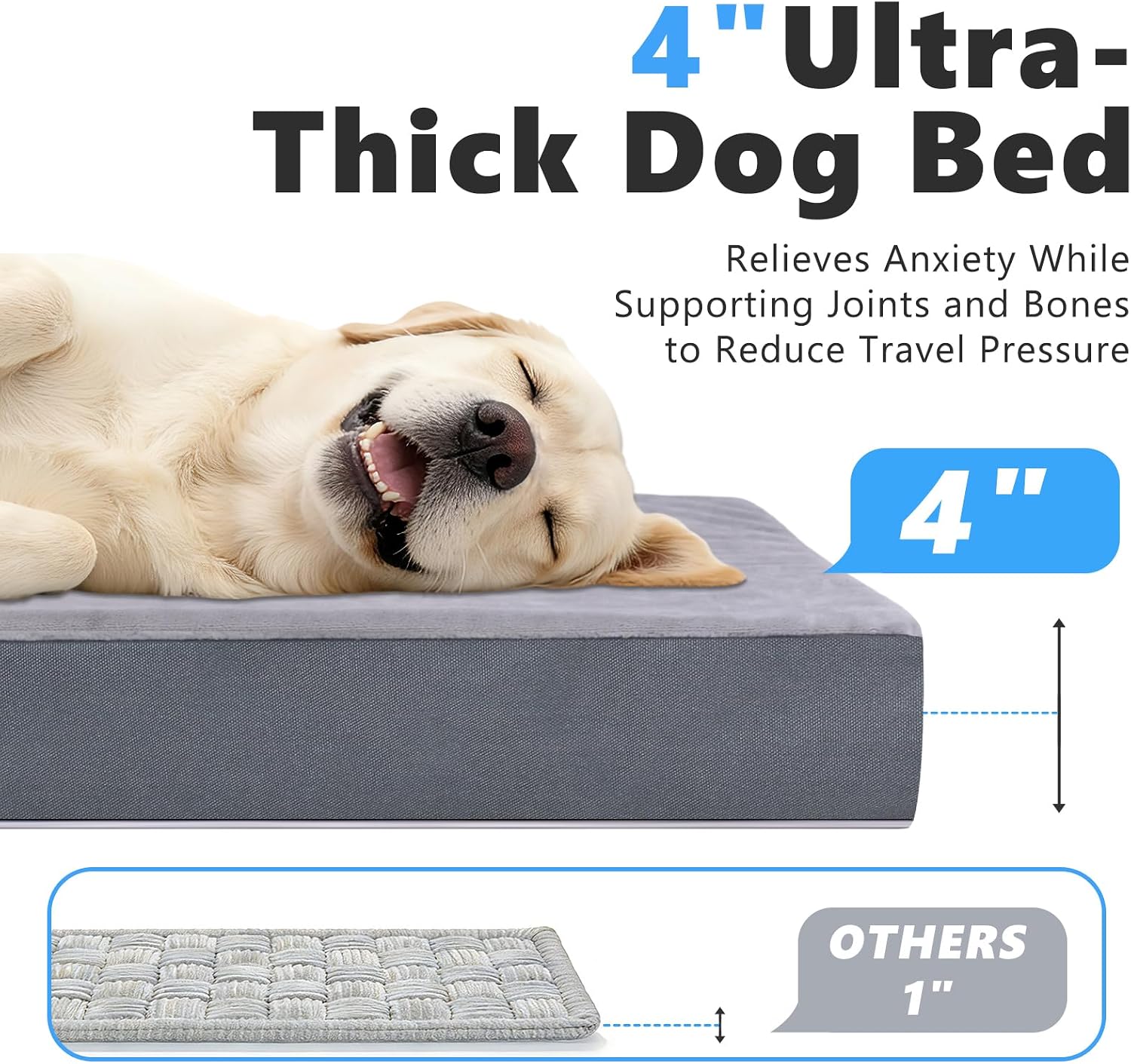 Backseat Dog Bed, Dog Bed for Car Back Seat, 4in Orthopedic Egg Crate Foam Pet Bed with Reversible Plush & Faux Leather for Backseat Extender – Waterproof, Stable Fit, Washable (51"x23.5", Gray)