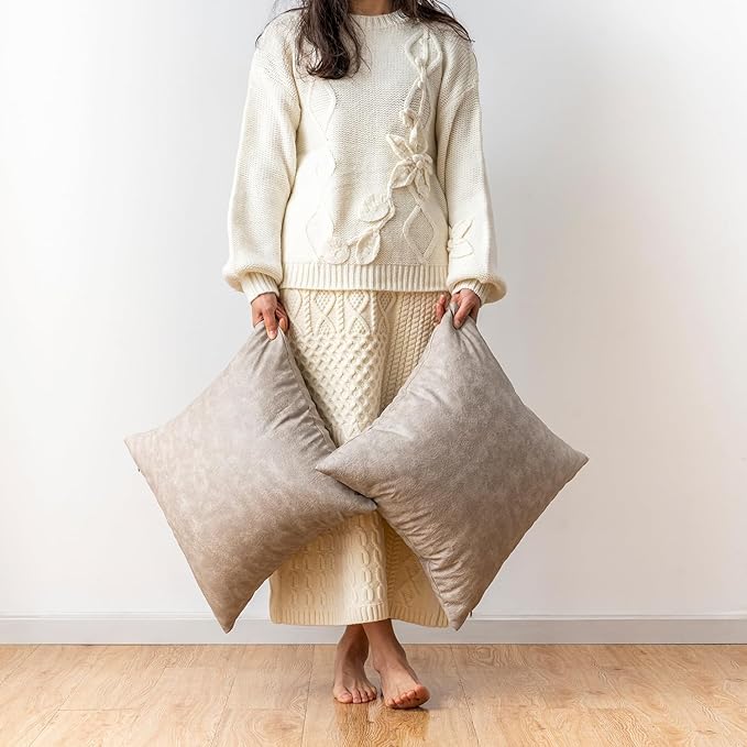 Vintage Pillow Covers Pack of 2, Grey Thickened Rustic Farmhouse Decorative Leather Throw Pillow Covers, for Home Decor Couch Sofa Chair Living Room Abrasion Cushion Cover 20x20 Inch.