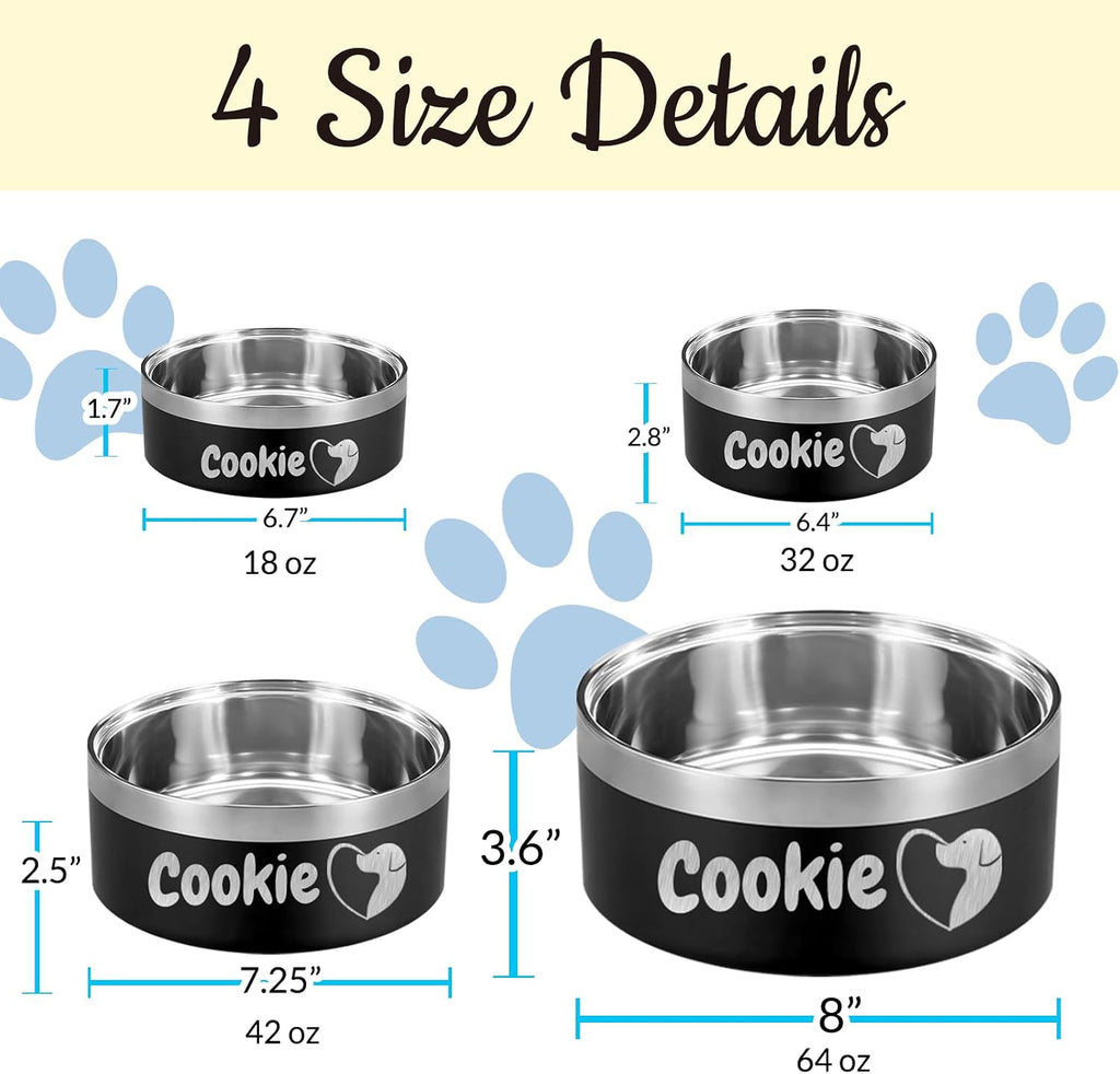 Custom Dog Bowl Personalized Dog Bowls with Name Customized Pet Cat Food Bowls 18/32/42/64 oz. Non Slip Stainless Steel Pet Bowls