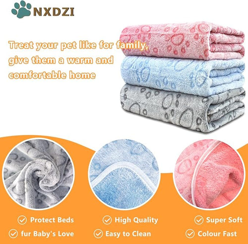 3 Pack Dog Blankets for Small Dogs, 23''x16'' Washable Dog Blanket, Soft Pet Blankets for Cat、Rabbit、Guinea Pig Small Animal Fleece Bedding Cute Claw Pattern Rabbit Bedding